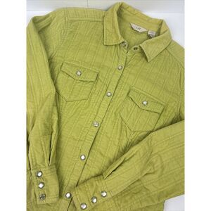 J. Jill Jacket Womens XSP Petite Pockets Lime Green Pearl‎ Snap Cropped